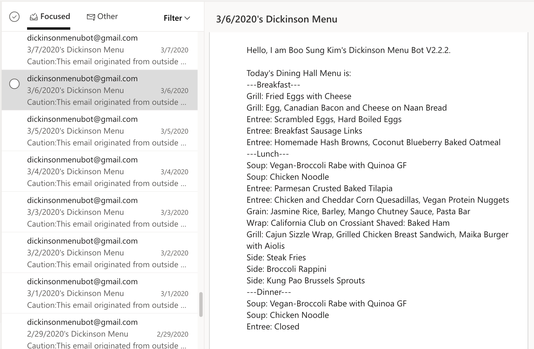 menu